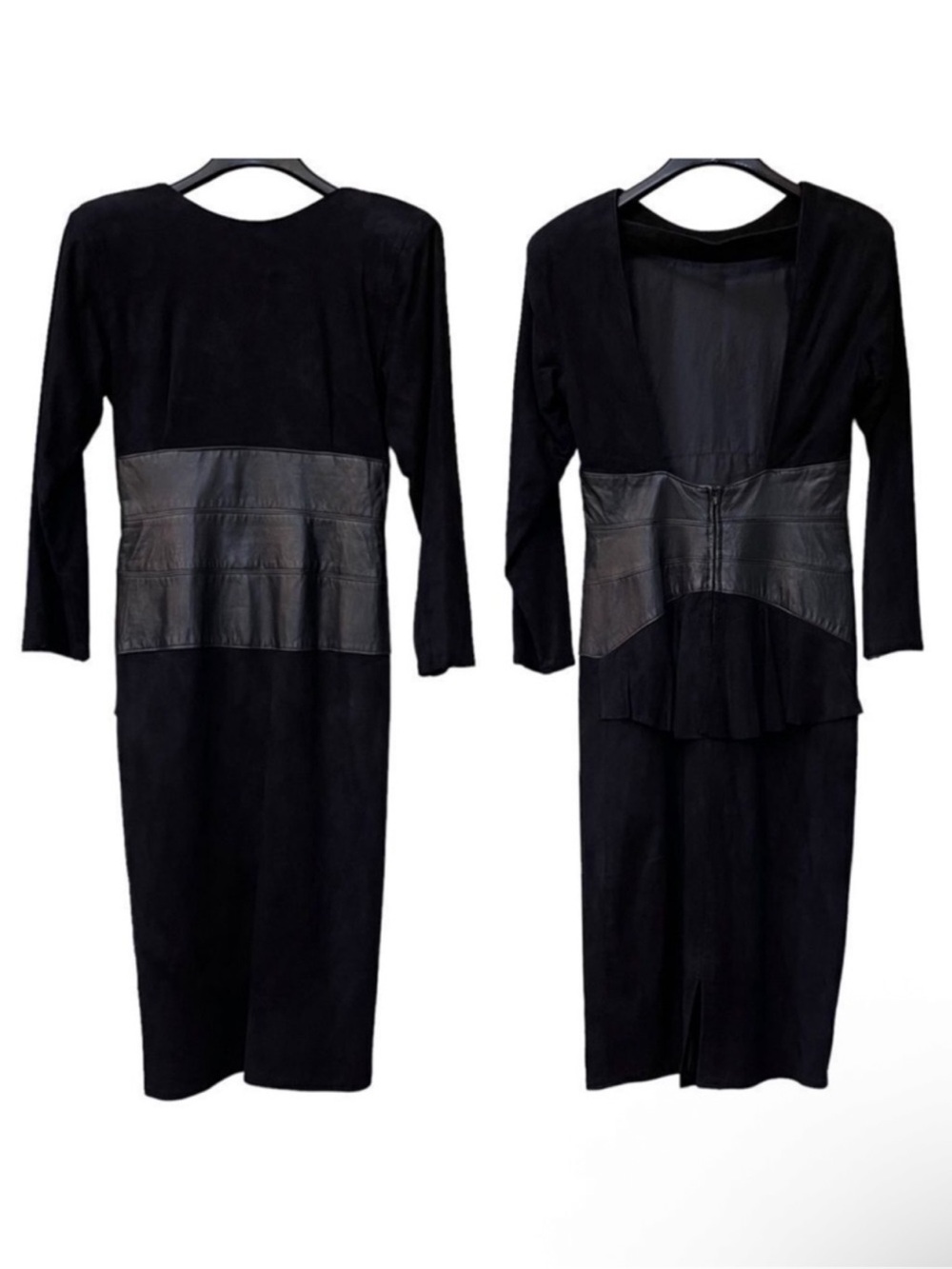 VAKKO Vintage Leather Suede Cutout Back Peplum Waist Dress 8 - Picture 1 of 8